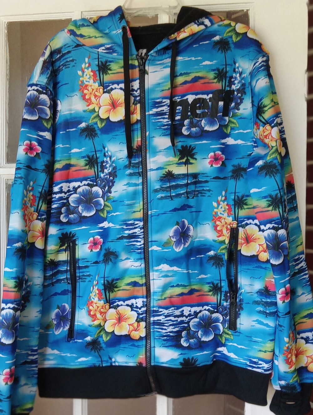 NEFF Shredder Tropical Hawaiian Floral Full Zip Hoodie Blue Sunset Mens Size M